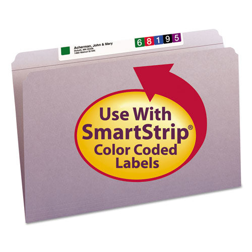 Reinforced Top Tab Colored File Folders, Straight Tabs, Legal Size, 0.75" Expansion, Lavender, 100/box