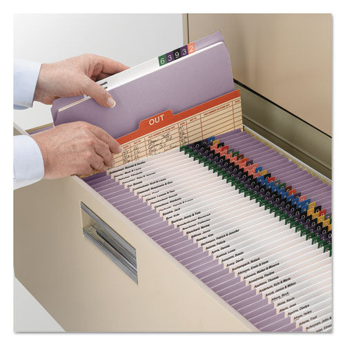 Reinforced Top Tab Colored File Folders, Straight Tabs, Legal Size, 0.75" Expansion, Lavender, 100/box