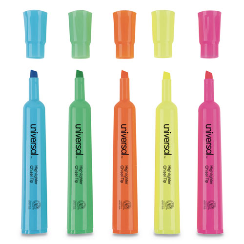 Desk Highlighters, Fluorescent Orange Ink, Chisel Tip, Orange Barrel, Dozen