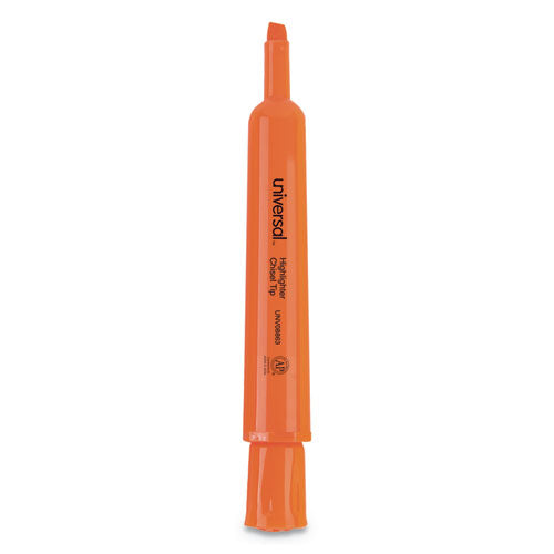 Desk Highlighters, Fluorescent Orange Ink, Chisel Tip, Orange Barrel, Dozen