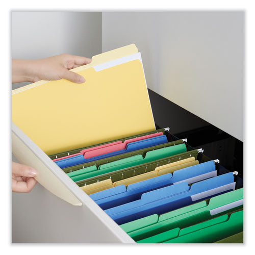 Interior File Folders, 1/3-cut Tabs: Assorted, Letter Size, 11-pt Stock, Yellow, 100/box