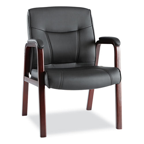 Alera Madaris Series Bonded Leather Guest Chair With Wood Trim Legs, 25.39" X 25.98" X 35.62", Black Seat/back, Mahogany Base