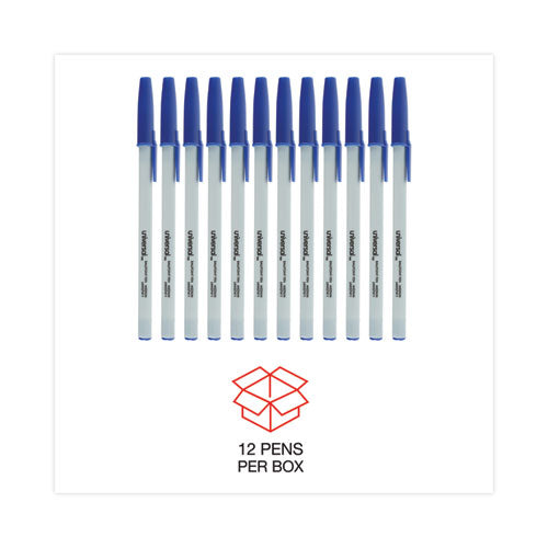 Ballpoint Pen, Stick, Medium 1 Mm, Blue Ink, Gray Barrel, Dozen