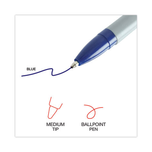 Ballpoint Pen, Stick, Medium 1 Mm, Blue Ink, Gray Barrel, Dozen