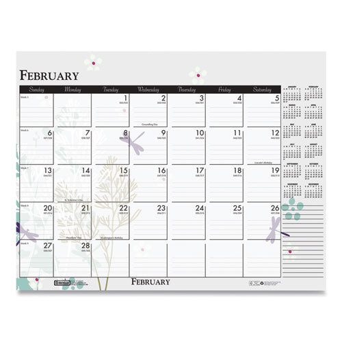 Recycled Desk Pad Calendar, Wild Flowers Artwork, 18.5 X 13, White Sheets, Black Binding/corners,12-month (jan-dec): 2023