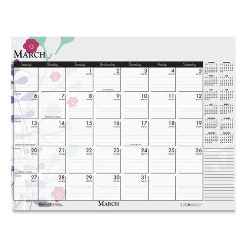 Recycled Desk Pad Calendar, Wild Flowers Artwork, 18.5 X 13, White Sheets, Black Binding/corners,12-month (jan-dec): 2023