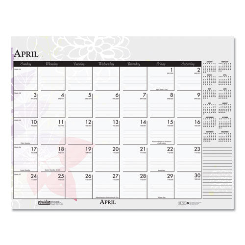 Recycled Desk Pad Calendar, Wild Flowers Artwork, 18.5 X 13, White Sheets, Black Binding/corners,12-month (jan-dec): 2023