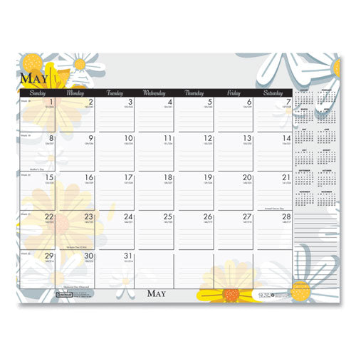 Recycled Desk Pad Calendar, Wild Flowers Artwork, 18.5 X 13, White Sheets, Black Binding/corners,12-month (jan-dec): 2023