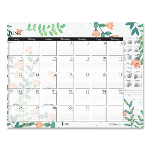 Recycled Desk Pad Calendar, Wild Flowers Artwork, 18.5 X 13, White Sheets, Black Binding/corners,12-month (jan-dec): 2023