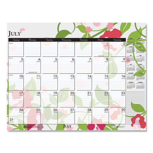 Recycled Desk Pad Calendar, Wild Flowers Artwork, 18.5 X 13, White Sheets, Black Binding/corners,12-month (jan-dec): 2023