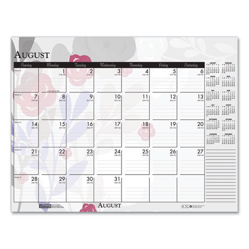 Recycled Desk Pad Calendar, Wild Flowers Artwork, 18.5 X 13, White Sheets, Black Binding/corners,12-month (jan-dec): 2023