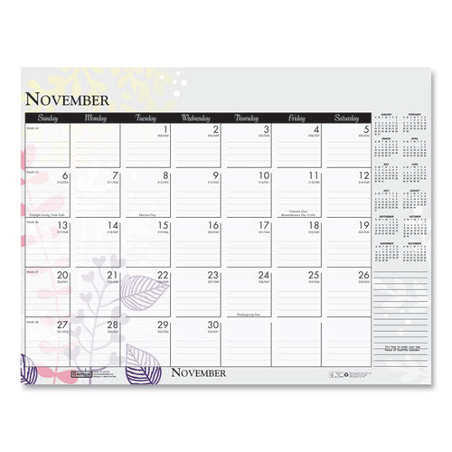 Recycled Desk Pad Calendar, Wild Flowers Artwork, 18.5 X 13, White Sheets, Black Binding/corners,12-month (jan-dec): 2023