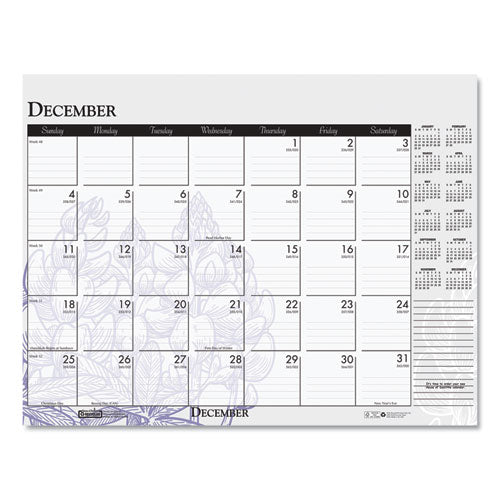 Recycled Desk Pad Calendar, Wild Flowers Artwork, 18.5 X 13, White Sheets, Black Binding/corners,12-month (jan-dec): 2023
