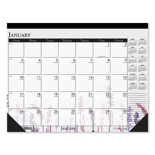 Recycled Desk Pad Calendar, Wild Flowers Artwork, 18.5 X 13, White Sheets, Black Binding/corners,12-month (jan-dec): 2023