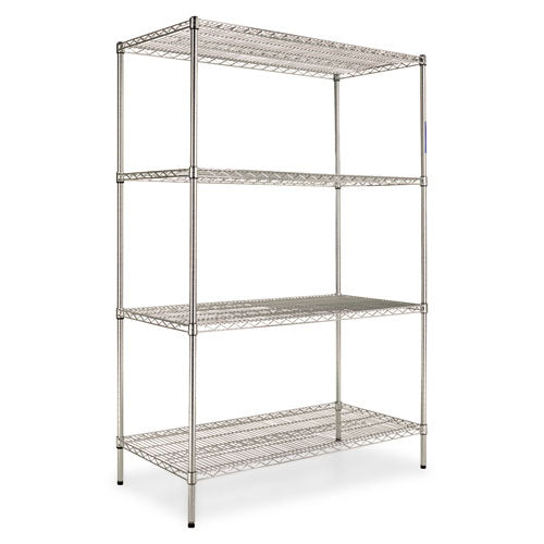 Nsf Certified Industrial Four-shelf Wire Shelving Kit, 48w X 24d X 72h, Black