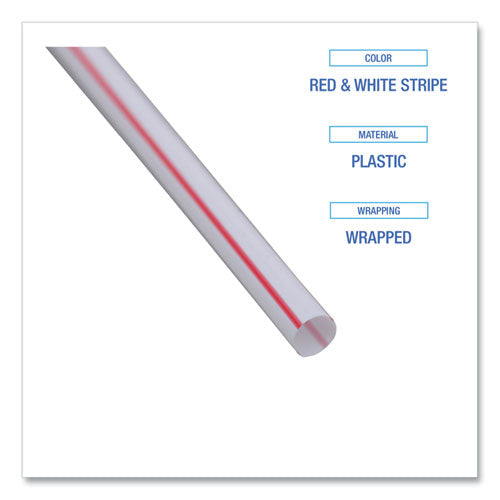 Wrapped Jumbo Straws, 7.75", Plastic, White/red Stripe, 400/pack, 25 Packs/carton