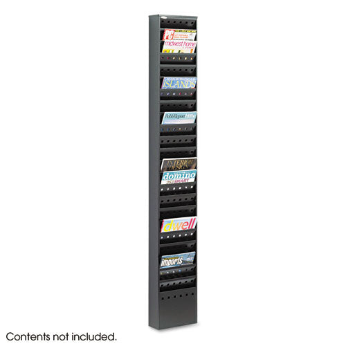 Steel Magazine Rack, 23 Compartments, 10w X 4d X 65.5h, Gray