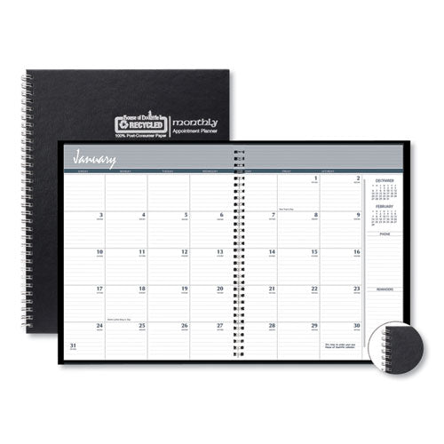 Monthly Hard Cover Planner, 11 X 8.5, Black Cover, 14-month (dec To Jan): 2022 To 2024