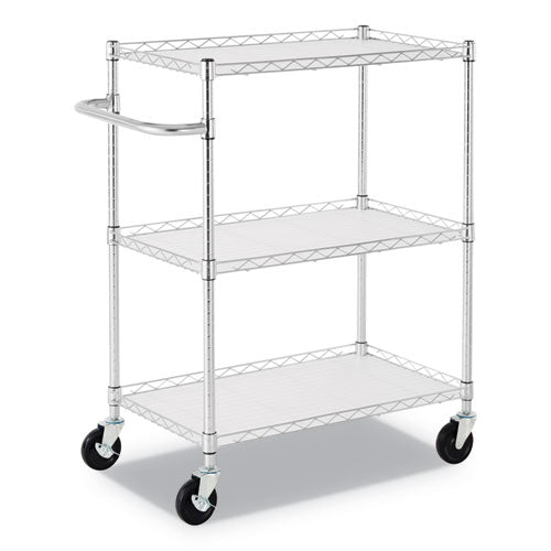 Three-shelf Wire Cart With Liners, Metal, 3 Shelves, 450 Lb Capacity, 24" X 16" X 39", Silver