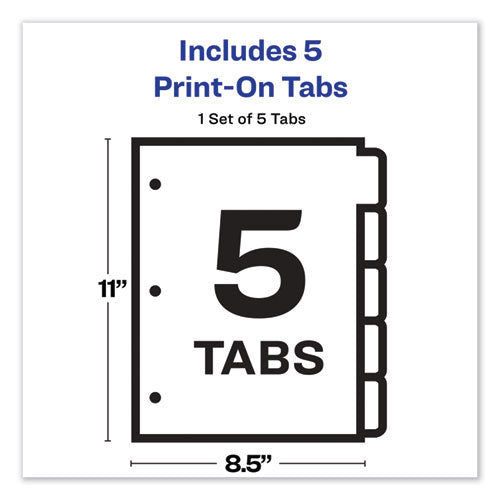 Customizable Print-on Dividers, 3-hole Punched, 5-tab, 11 X 8.5, White, 1 Set
