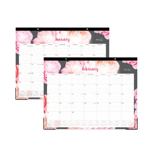 Joselyn Desk Pad, Rose Artwork, 22 X 17, White/pink/peach Sheets, Black Binding, Clear Corners, 12-month (jan-dec): 2023