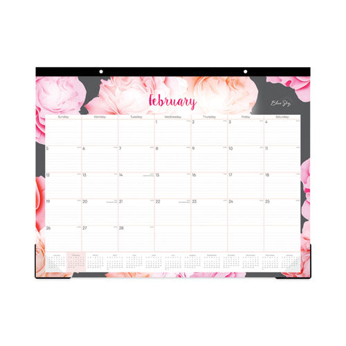 Joselyn Desk Pad, Rose Artwork, 22 X 17, White/pink/peach Sheets, Black Binding, Clear Corners, 12-month (jan-dec): 2023