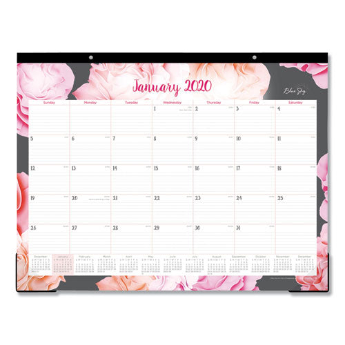 Joselyn Desk Pad, Rose Artwork, 22 X 17, White/pink/peach Sheets, Black Binding, Clear Corners, 12-month (jan-dec): 2023