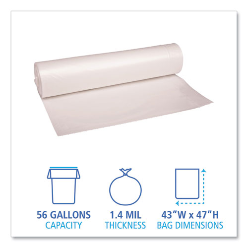 Recycled Low-density Polyethylene Can Liners, 56 Gal, 1.4 Mil, 43" X 47", Clear, 10 Bags/roll, 10 Rolls/carton