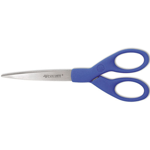 Westcott Preferred Line Stainless Steel Scissors 7" Long 2.5" Cut Length Blue Straight Handle