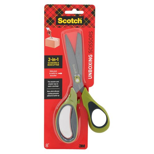 Scotch™ Non-stick Unboxing Scissors 8" Long 2.7" Cut Length Green/black Handle