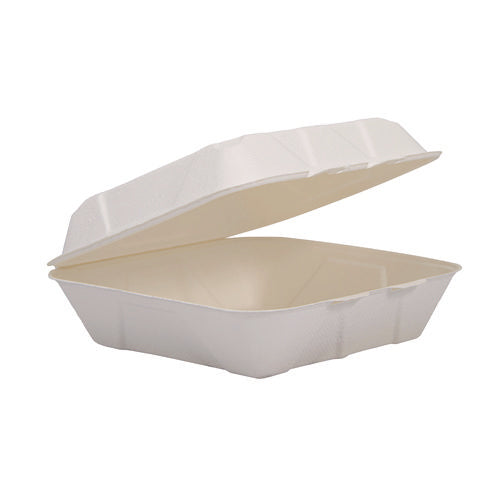 Dart Compostable Fiber Hinged Trays Proplanet Seal 8.98x9.35x2.17 Ivory Molded Fiber 200/Case