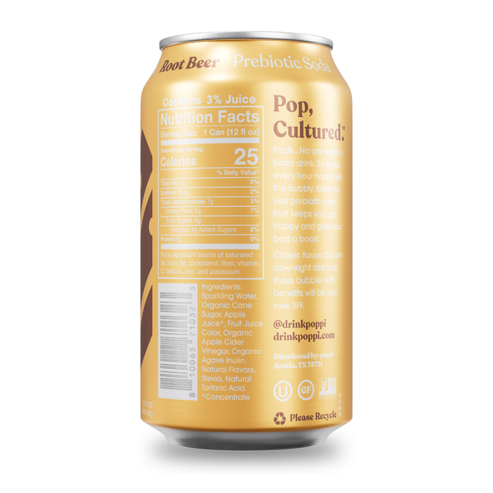 Poppi Prebiotic Root Beer Soda 12 fl. oz. Can 12 Pack/Case