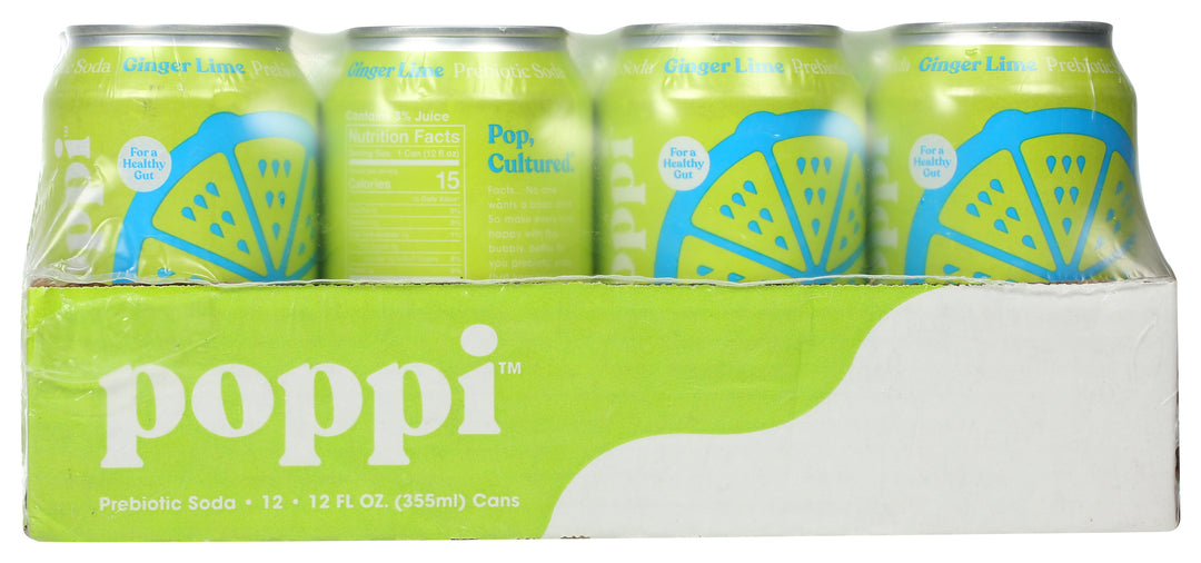 Poppi Prebiotic Ginger Lime Soda 12 fl. oz. Can 12 Pack/Case