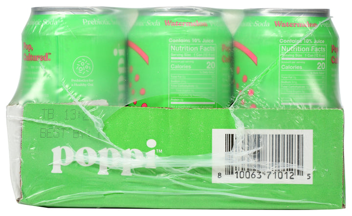 Poppi Prebiotic Watermelon Soda 12 fl. oz. Can 12 Pack/Case