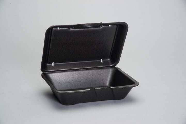Genpak 9.19 Inch X 6.5 Inch X 2.875 Inch Black Large Deep All Purpose Foam Hinged Container-100 Each-100/Box-2/Case