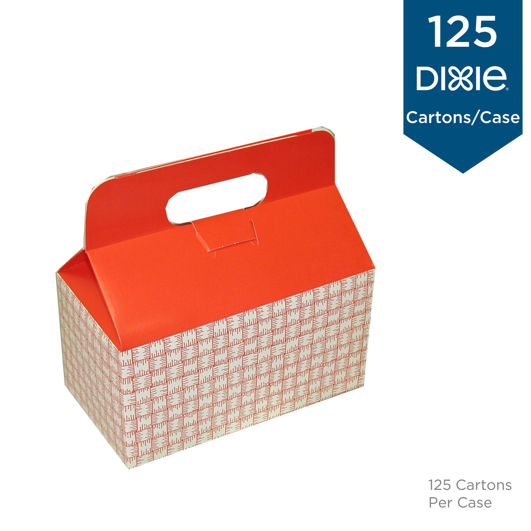 Dixie Small Auto-Bottom Handled Red Plaid Take Out Carton-125 Count-1/Case