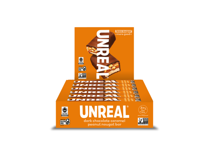 Unreal Brands Dark Chocolate Caramel Peanut Nougat Bars-0.07 lb.-12/Box-6/Case