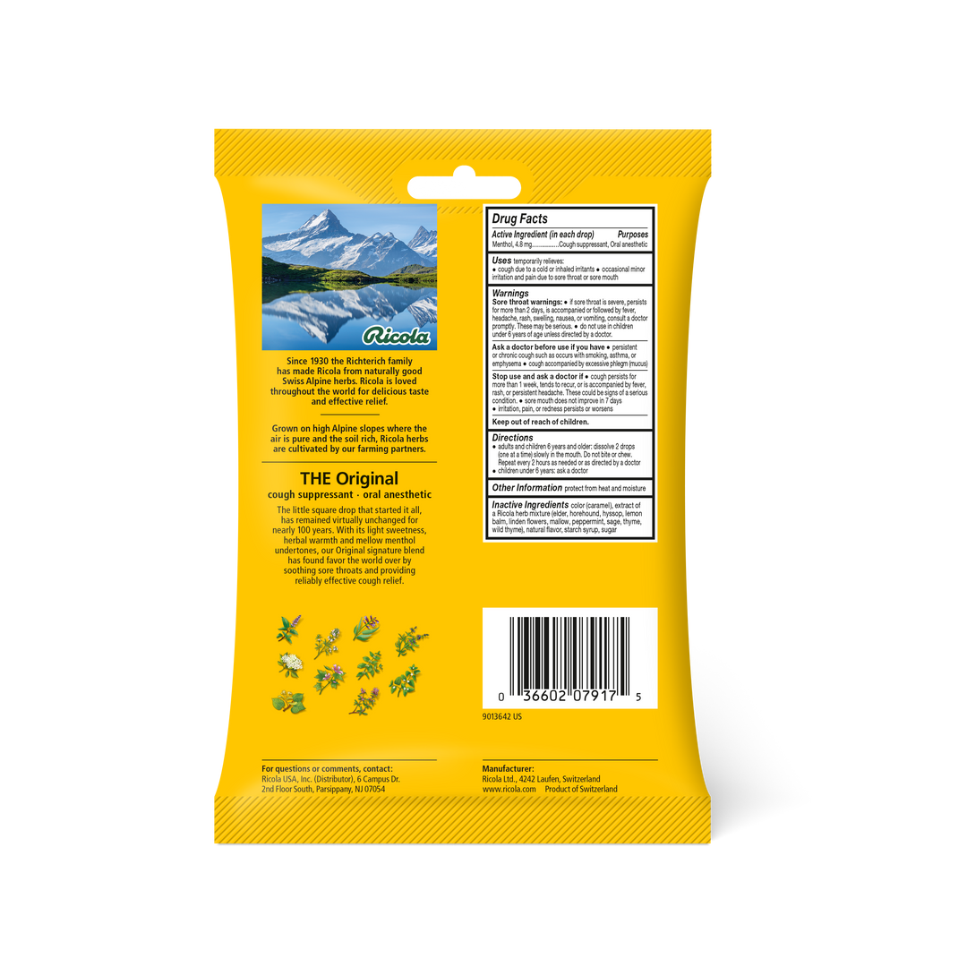Ricola Original Herbed Bags Cough Drops-21 Count-8/Box-6/Case