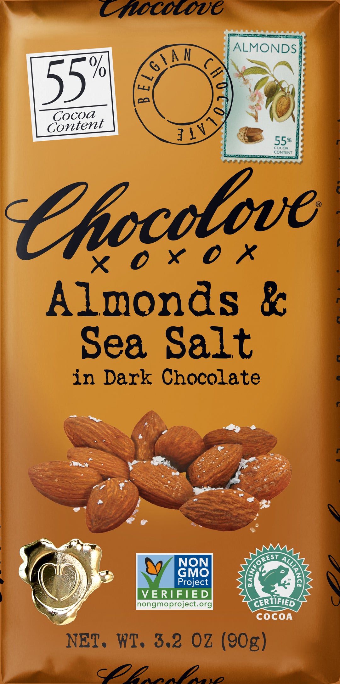 Chocolove Almonds & Sea Salt Dark Chocolate Bar-3.2 oz.-12/Box-12/Case