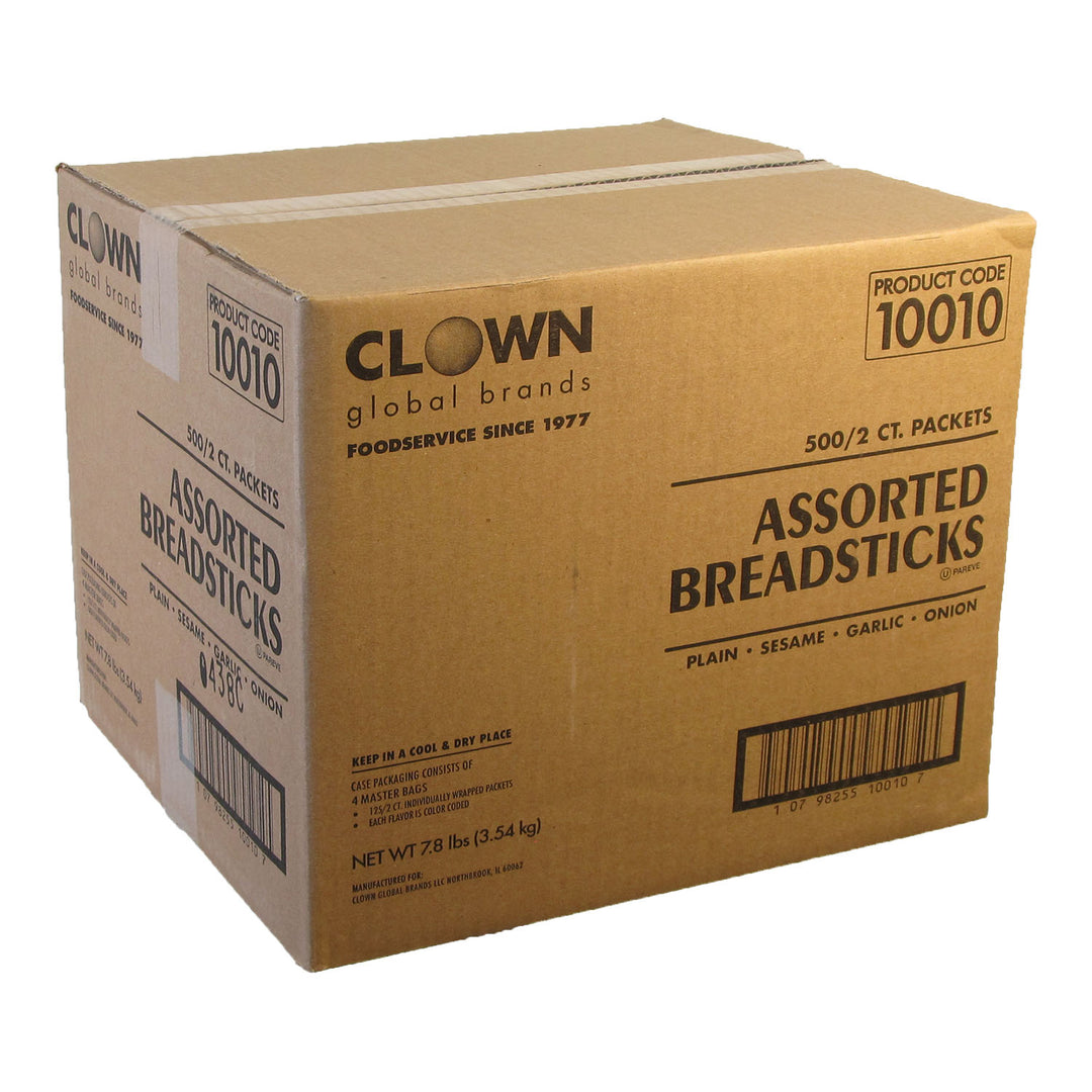 Clown Global Brands Assorted Breadsticks 2 Pack- 125 Each: Plain-Sesame-Garlic-Onions-2 Each-500/Case