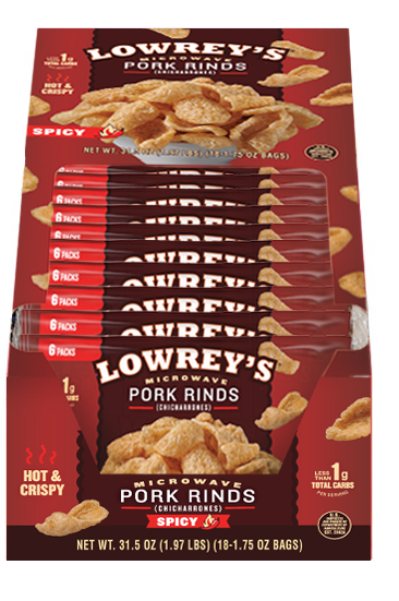Lowreys Bacon Curls Spicy-1.75 oz.-18/Box-2/Case