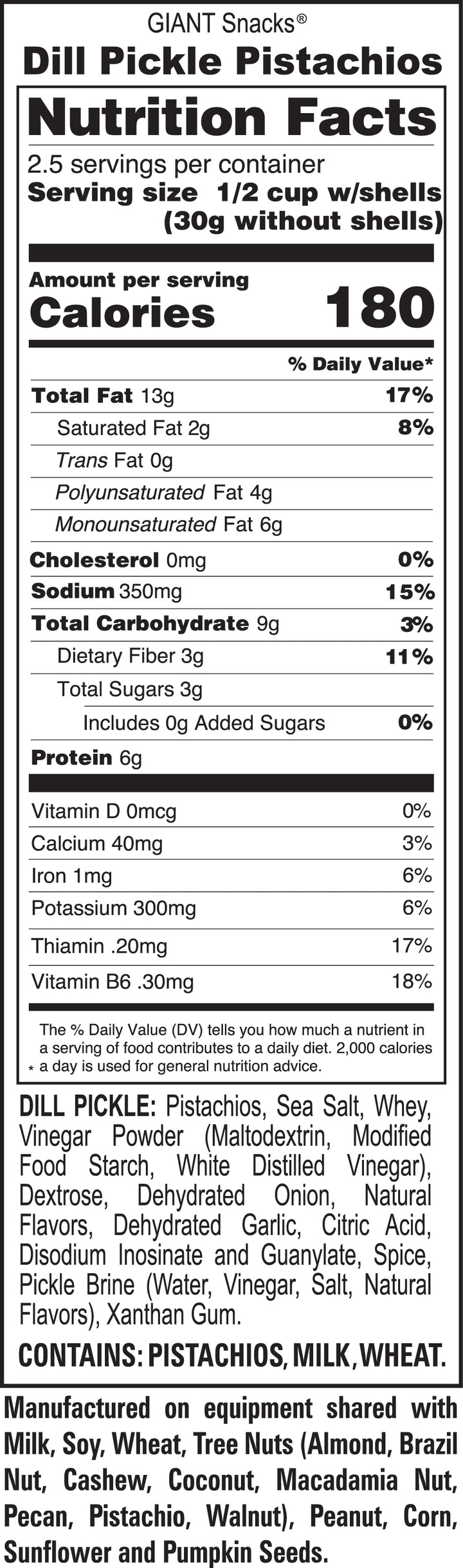 Giant Snack Giants Pistachios Dill Pickle-4.5 oz.-8/Case