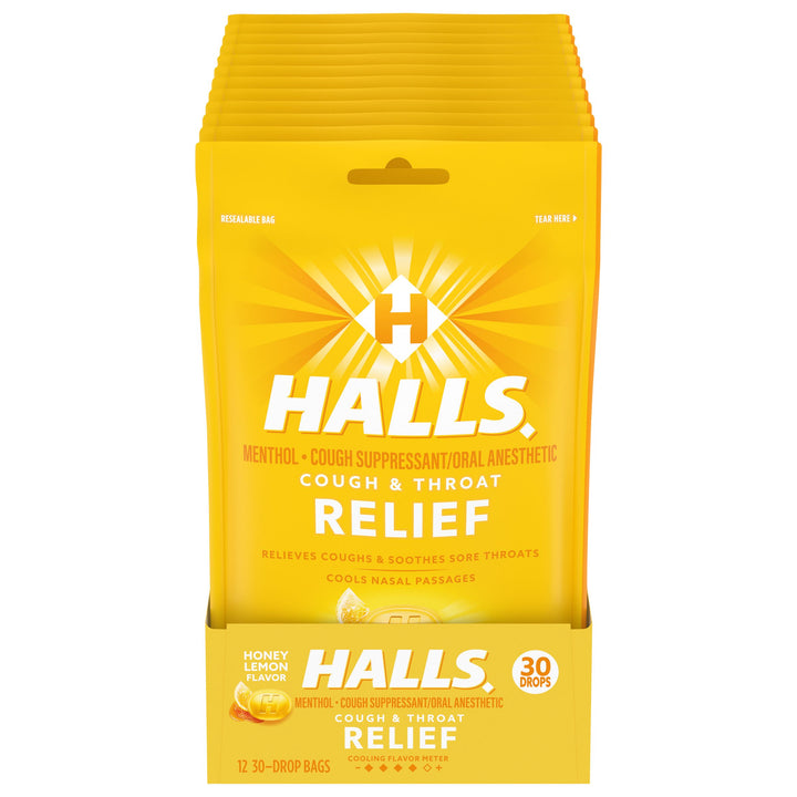 Halls Honey Lemon Cough Drops-30 Count-12/Box-4/Case