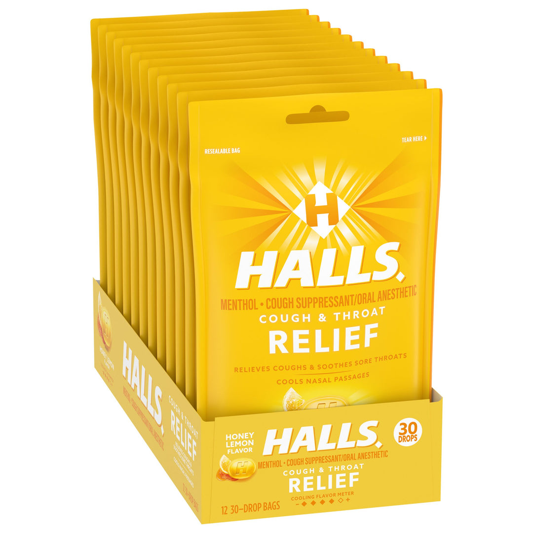Halls Honey Lemon Cough Drops-30 Count-12/Box-4/Case