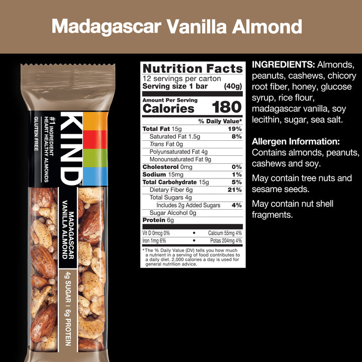 Kind Healthy Snacks Bar Madagascar Vanilla Almond Bar 1.4 oz.- 12/Pack- 6 Packs/Case-1.4 oz.-12/Box-6/Case
