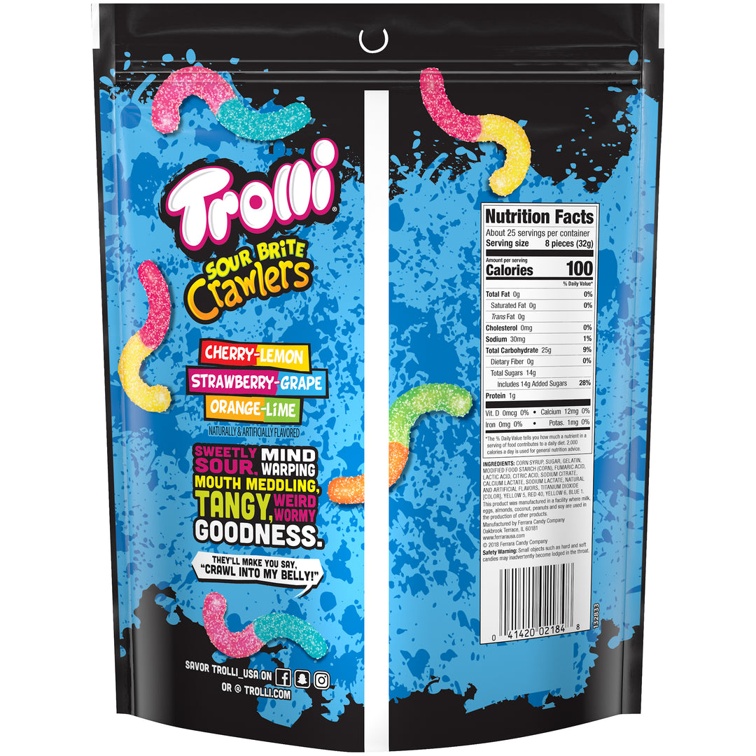 Trolli Sour Brite Crawlers Gummy Candy Resealable Bag-28.8 oz.-6/Case