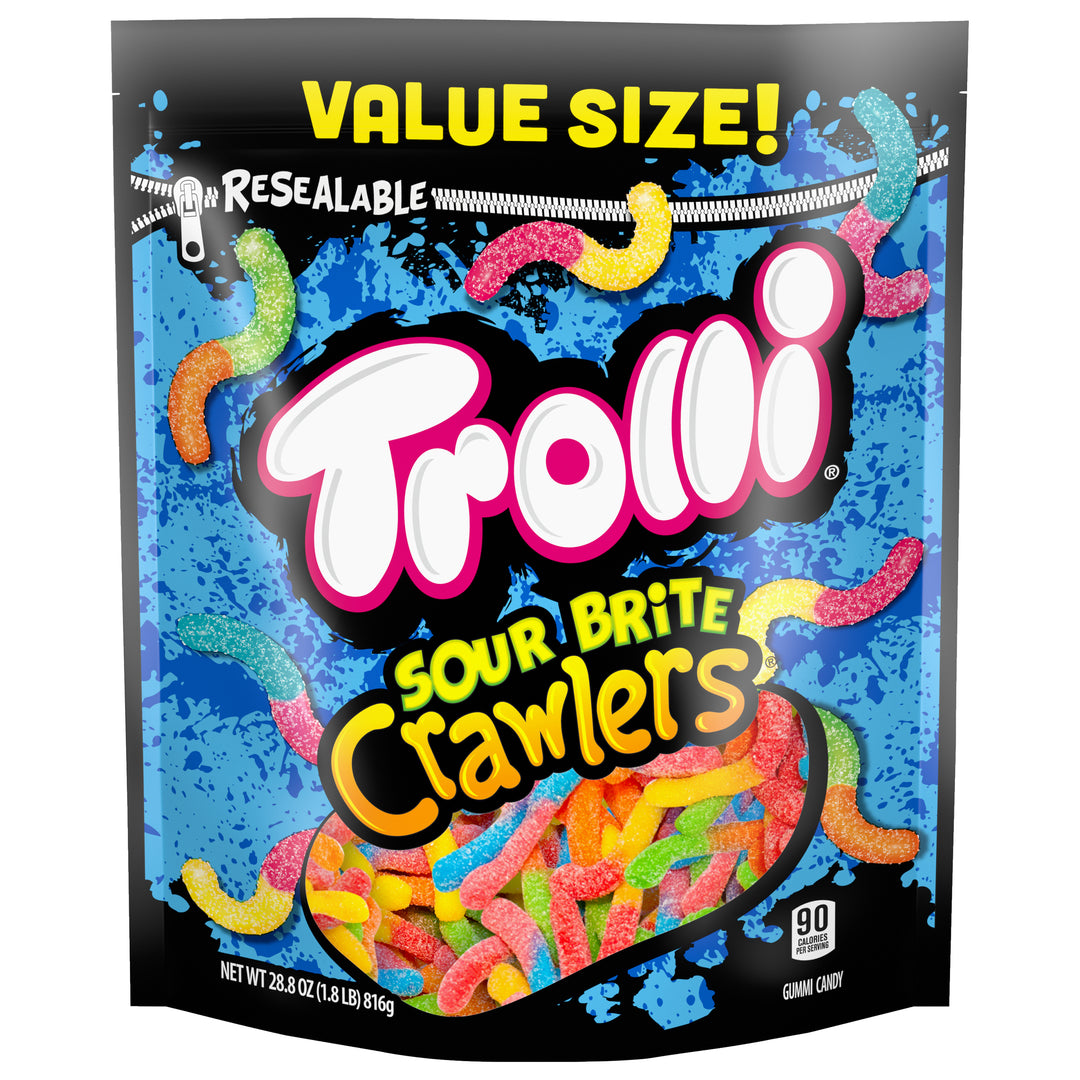 Trolli Sour Brite Crawlers Gummy Candy Resealable Bag-28.8 oz.-6/Case