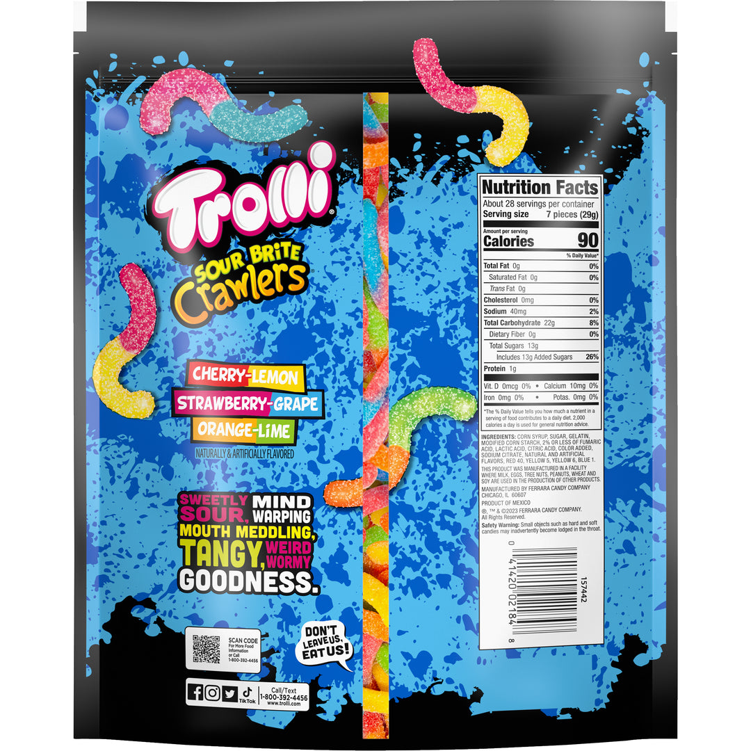 Trolli Sour Brite Crawlers Gummy Candy Resealable Bag-28.8 oz.-6/Case