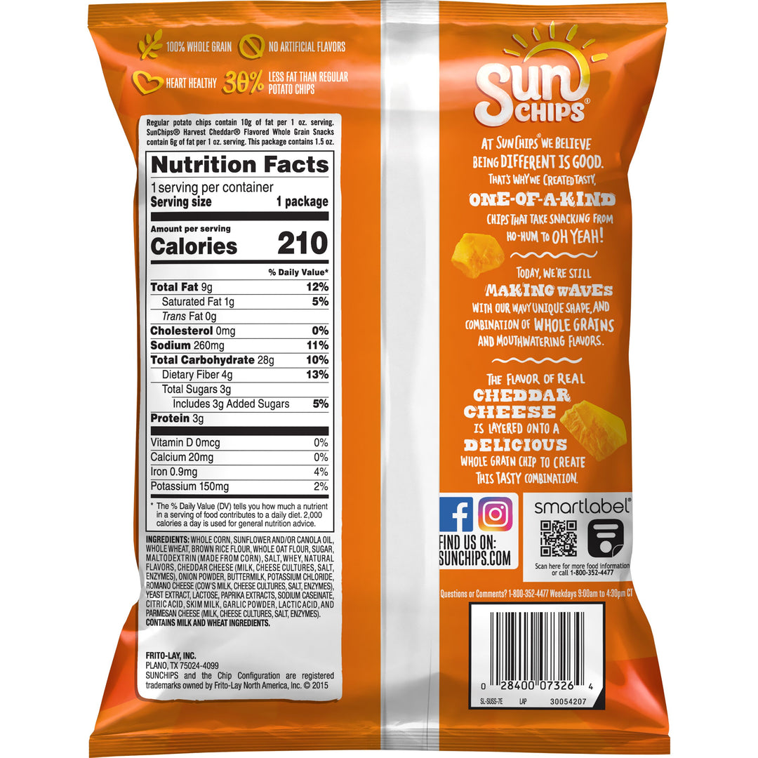 Sun Chips Harvest Cheddar Whole Grain Chips-1.5 oz.-64/Case