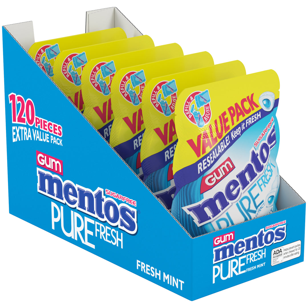Mentos Gum Fresh Mint Pouch-120 Piece-6/Case